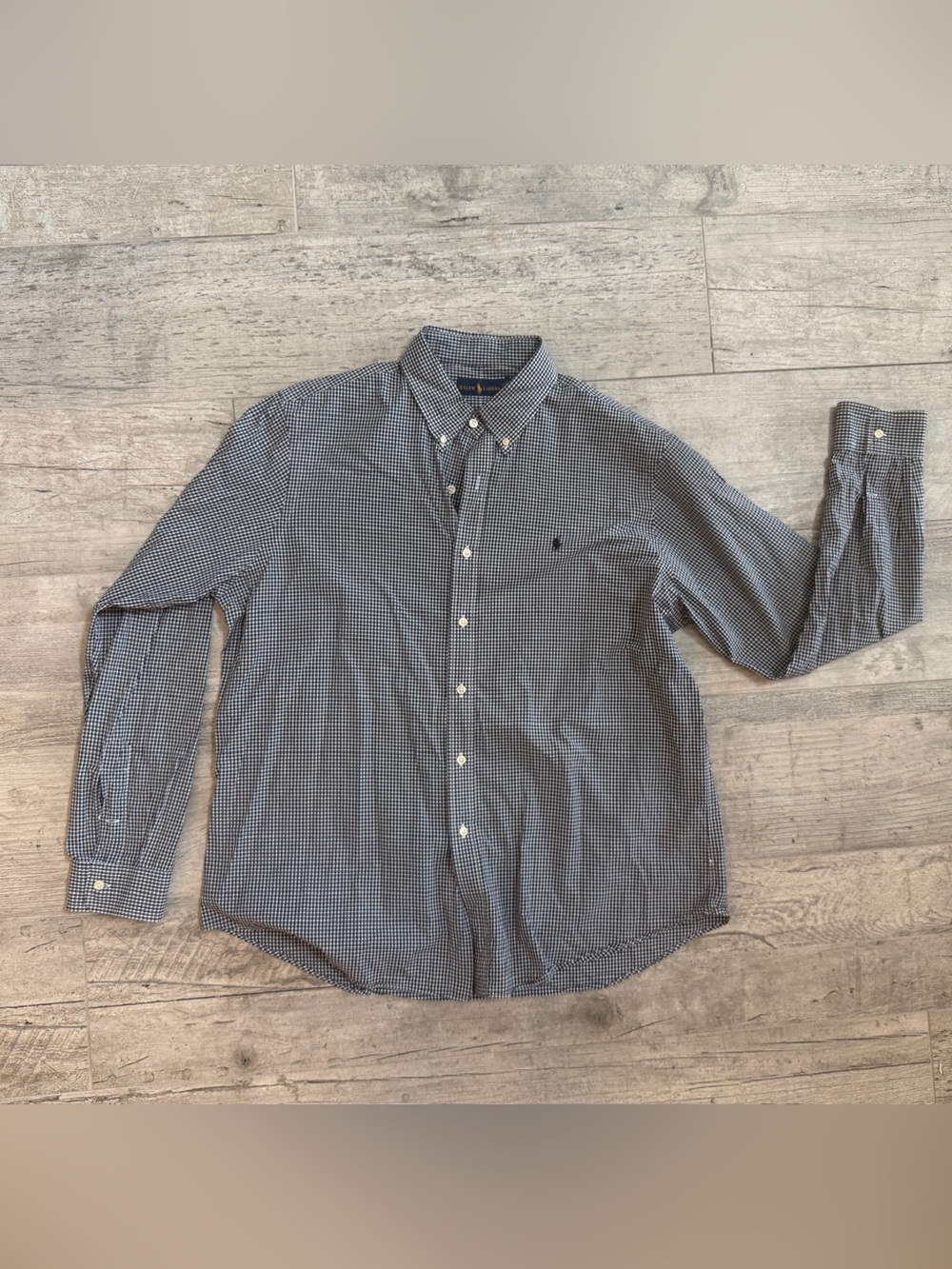 Ralph Lauren Classic Men’s Black White Check Pattern Black Pony ButtonDown Shirt